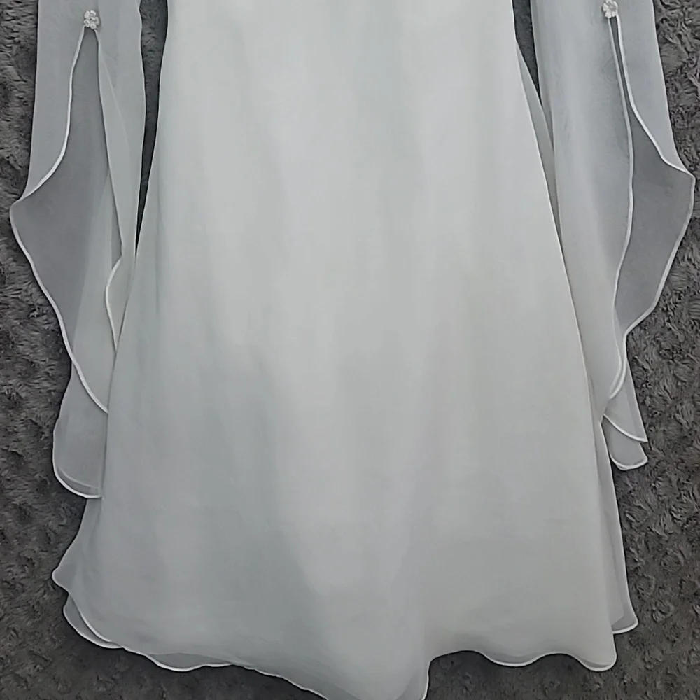 White Flower Girl/ Communion  Dress with Flowing Sleeves Size 6 Elegant Wedding - Picture 4 of 12